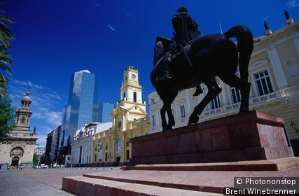 Equestrian statue on Santiago's central Plaza de Armas.