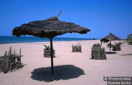 Traditional paillotes on the Kafountine beach.