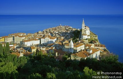 View at the Old Town of Piran at the coast, Adriatic Sea, Istria, Slovenia, Europe