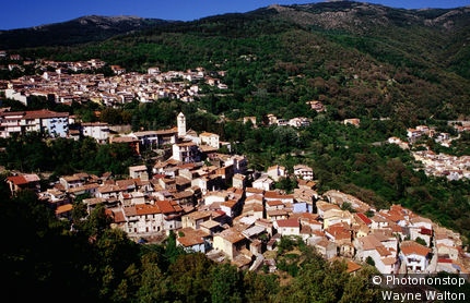Italy, Sardinia, Tonara, Looking over the town set on the slopes of the Gennargentu Massif.