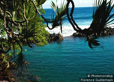 Ile de la Réunion, St Joseph, Manapany-les Bains, piscine d'eau de mer naturelle et baigneurs