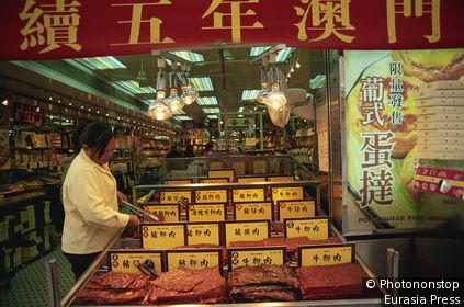 China,Macau,Typical Pressed Meat Display a Food Speciality of Macau