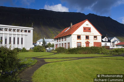 Iceland, Scandinavia, Isafjorour, Old buildings in Port of Isafjordur.