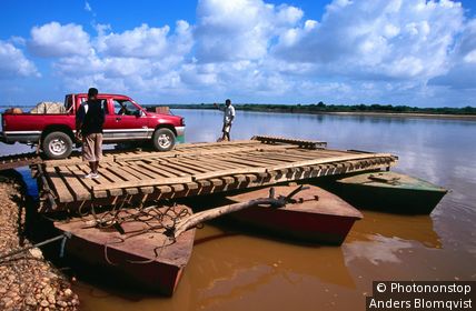 Belo sur Tsiribihina. The only ferry capable of taking vehicles across Tsiribihina river. Miandrivazo, Toliara, Madagascar