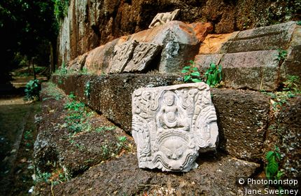 Historic carving at temple complex. Phnom Chisor, Takeo, Cambodia